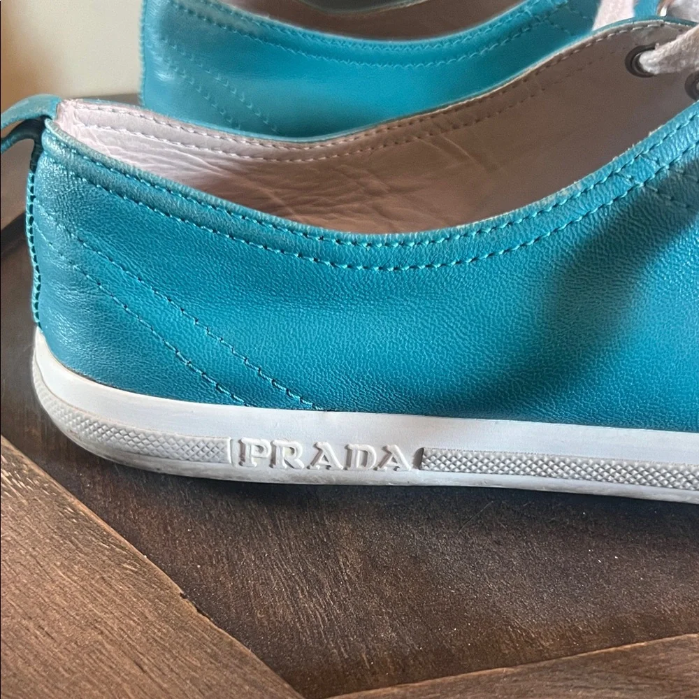 Prada Sneakers, EU 37, leather turquoise w/ white rubber